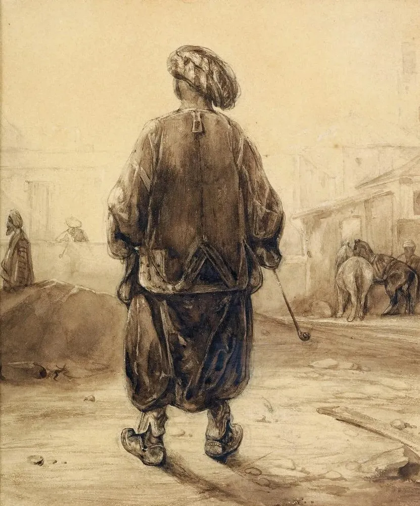 Maalaus Le Fumeur Chibouk - Alexandre-Gabriel Decamps | Taidetuloste