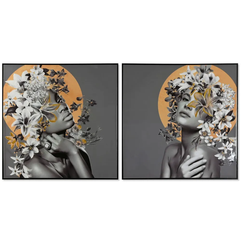 Maalaus Home ESPRIT Gėlės Moderni 100 x 3,5 x 100 cm (2 osaa)