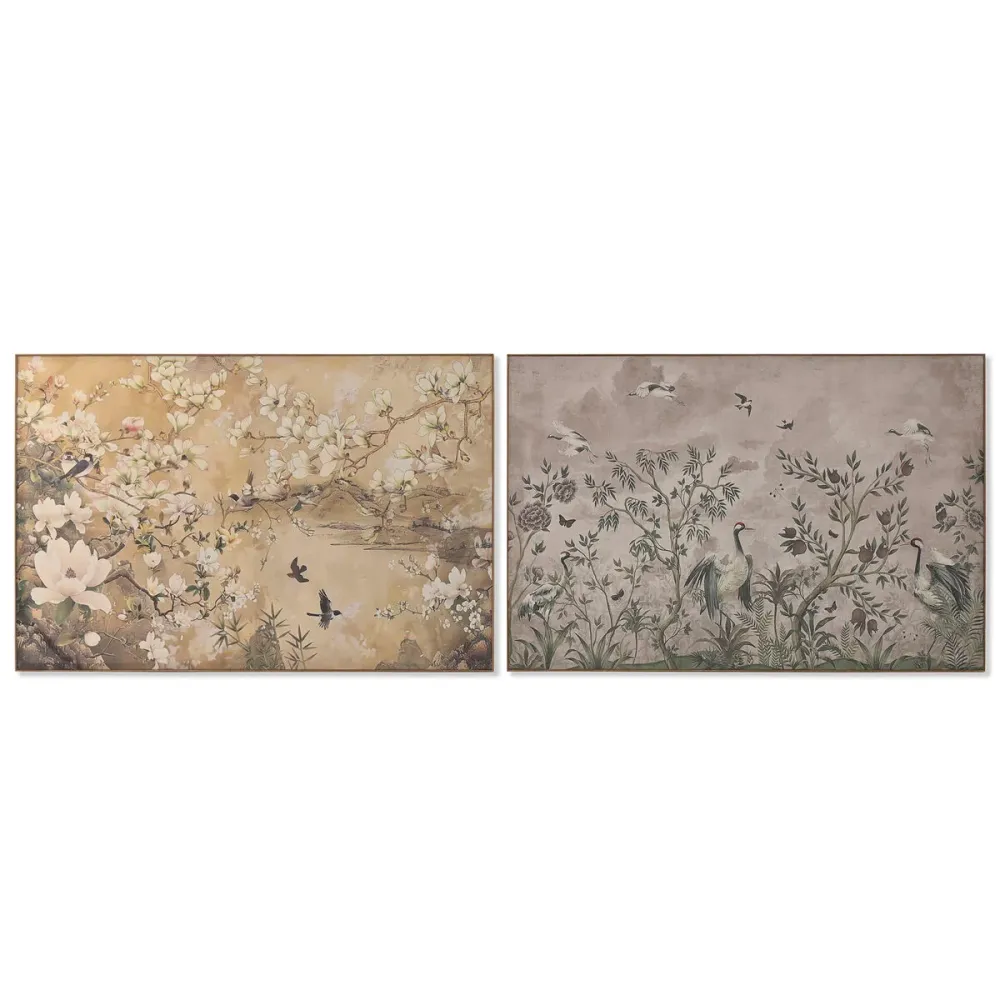 Maalaus Home ESPRIT Keltainen Valkoinen Gėlės Itämainen 120 x 3 x 80 cm (2 osaa)