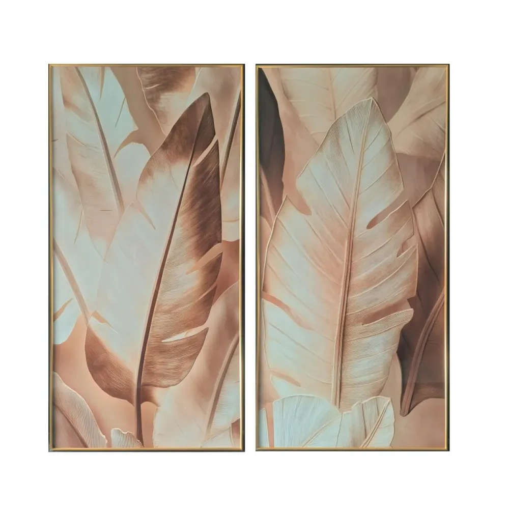 Maalaus Home ESPRIT Ruskea Kullattu Levyt 80 x 3,5 x 160 cm (2 osaa)