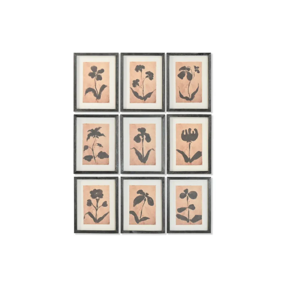 Maalaus Home ESPRIT Ruskea Musta Kaupunki Kasvitieteelliset kasvit 30 x 2 x 40 cm (9 osaa)
