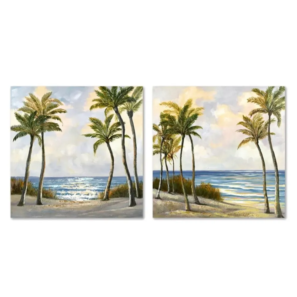 Maalaus Home ESPRIT Sininen Vihreä Ranta Välimeren 80 x 3 x 80 cm (2 osaa)