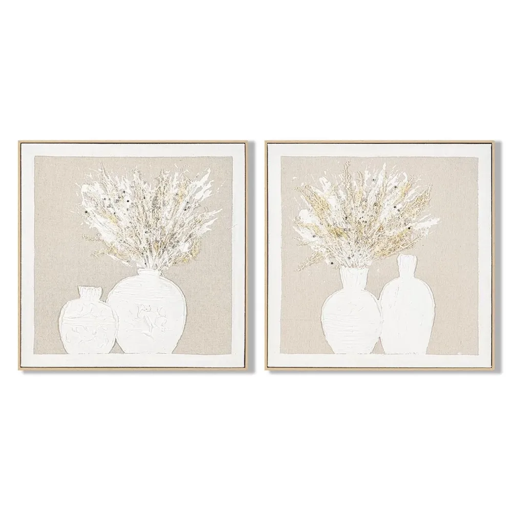 Maalaus Home ESPRIT Valkoinen Beige Maljakko Cottage 62 x 4,5 x 62 cm (2 osaa)