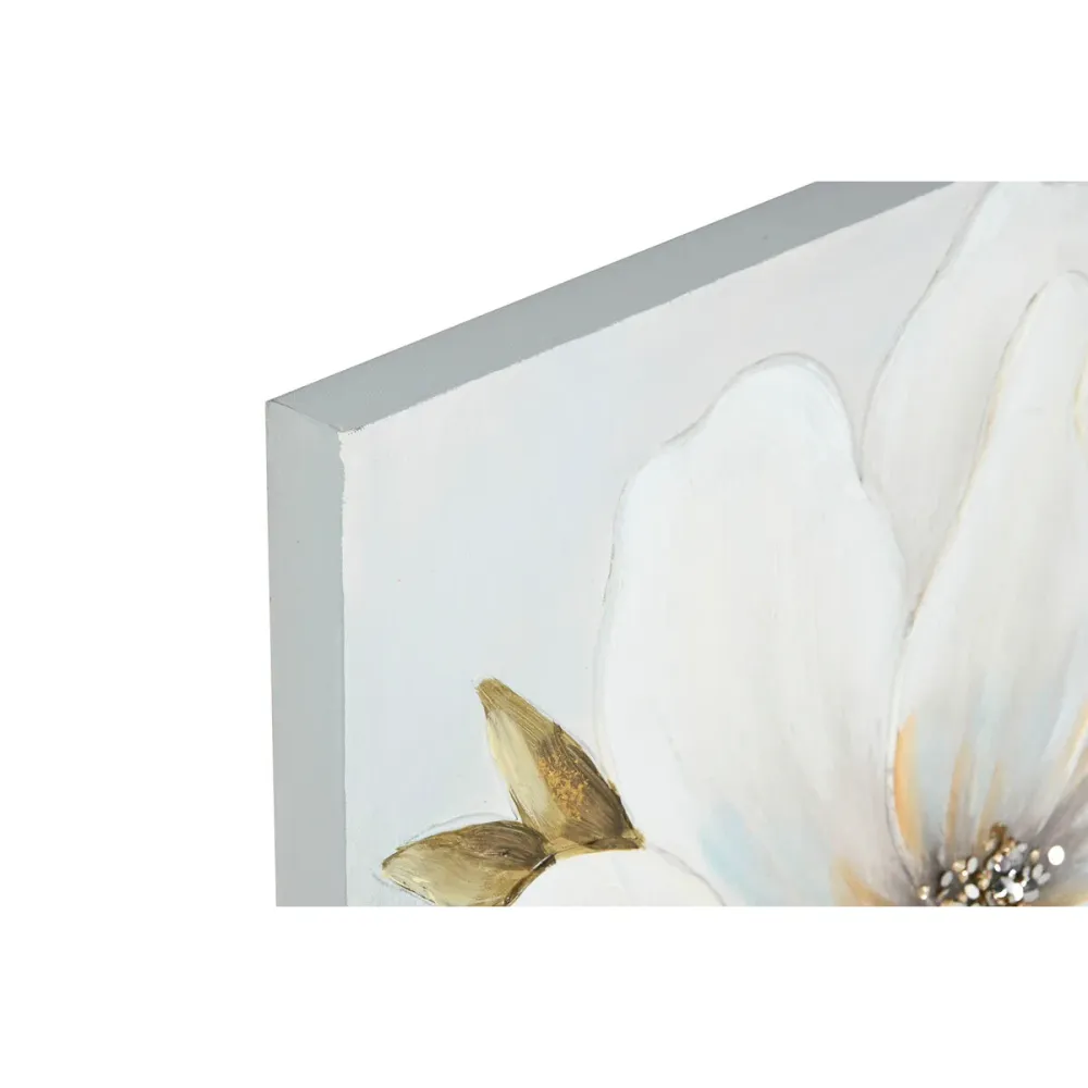Maalaus Home ESPRIT Valkoinen Kullattu Kangas Puu MDF Kukka Romanttinen 60 x 3 x 60 cm (2 osaa)