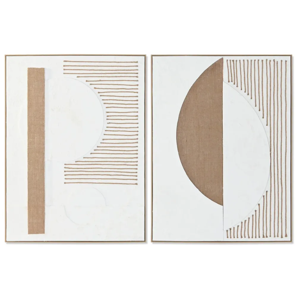 Maalaus Home ESPRIT Valkoinen Luonnollinen Abstrakti Moderni 92,5 x 4,5 x 122,5 cm (2 osaa)