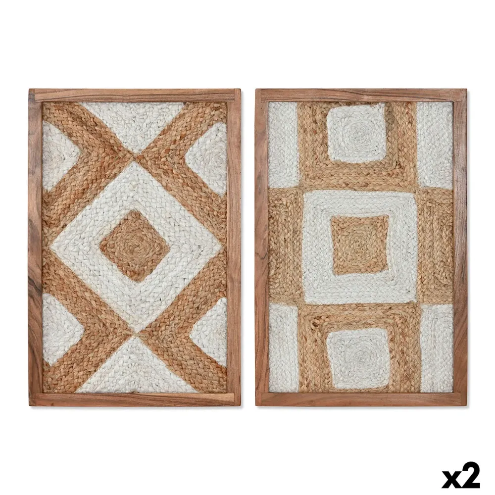 Maalaus Home ESPRIT Valkoinen Luonnollinen Biometrinen Boho 40 x 3 x 60 cm (2 osaa)