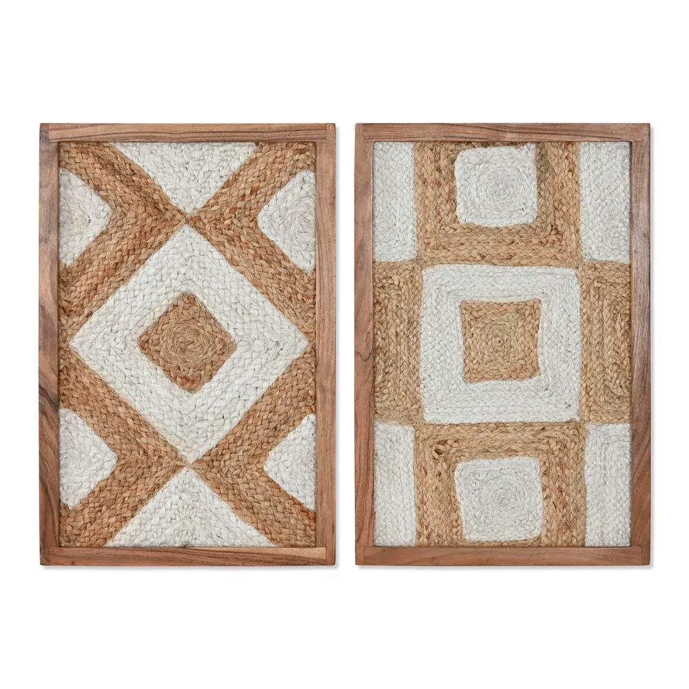 Maalaus Home ESPRIT Valkoinen Luonnollinen Biometrinen Boho 40 x 3 x 60 cm (2 osaa)