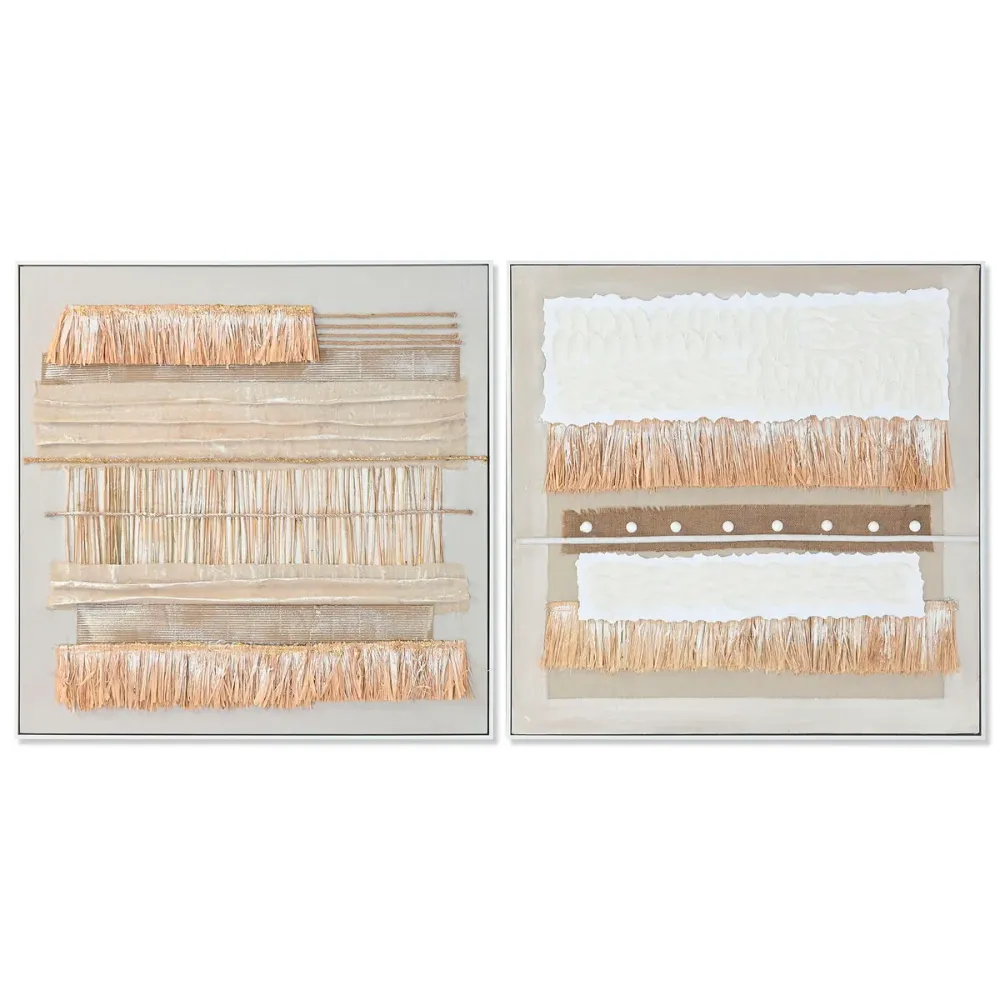 Maalaus Home ESPRIT Valkoinen Luonnollinen Boho 82 x 4,5 x 82 cm (2 osaa)
