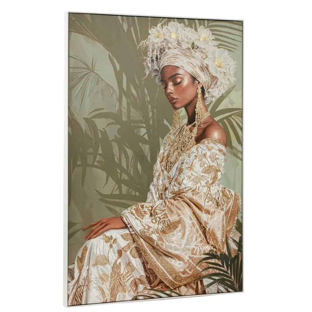 Maalaus Home ESPRIT Valkoinen Vihreä Siirtomaatyylinen Afrikkalainen nainen 100 x 4,5 x 150 cm