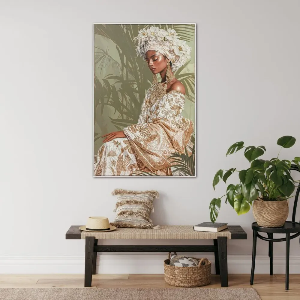 Maalaus Home ESPRIT Valkoinen Vihreä Siirtomaatyylinen Afrikkalainen nainen 100 x 4,5 x 150 cm
