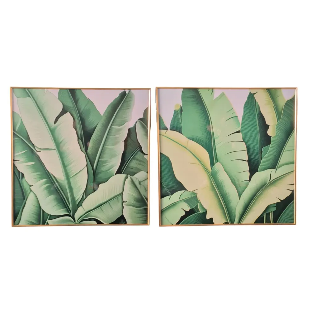 Maalaus Home ESPRIT Vihreä Levyt Trooppinen 80 x 3,5 x 80 cm (2 osaa)