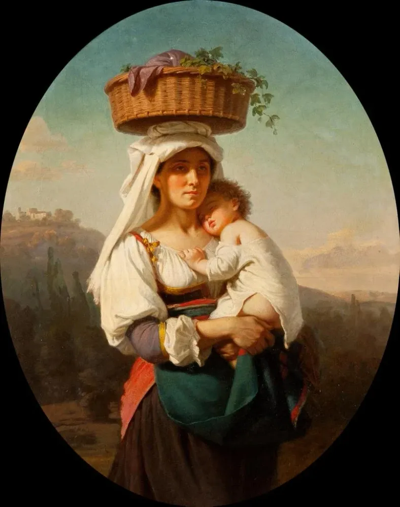 Maalaus Äidistä italialaisella lapsella - Amalia Lindegren | Taidetuloste