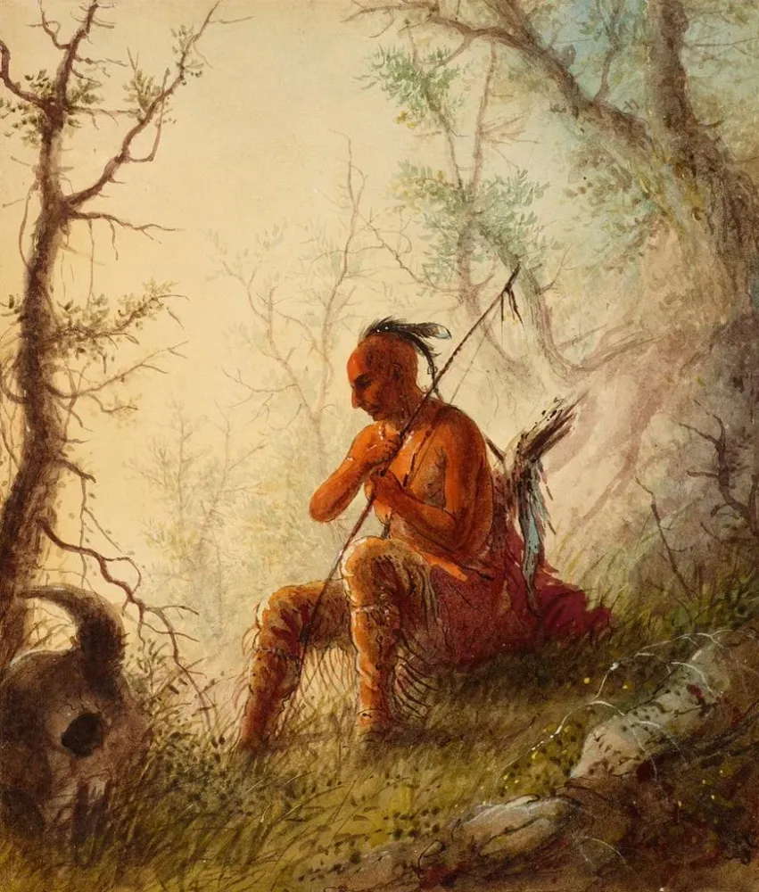 Maalaus intiaani Sioux hautakivellä - Alfred Jacob Miller | Taidetuloste