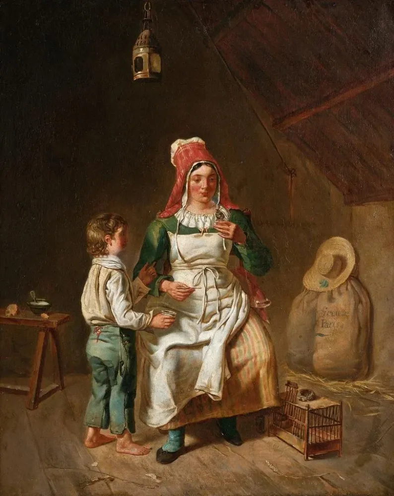 Maalaus Äiti ja poika linnun kanssa - Anne-Geneviève Greuze | Taidetuloste