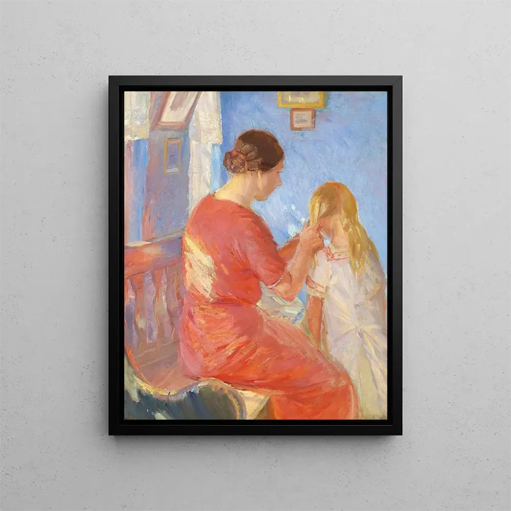 Maalaus Äiti punoo lapsen hiuksia - Anna Ancher | Taidetuloste