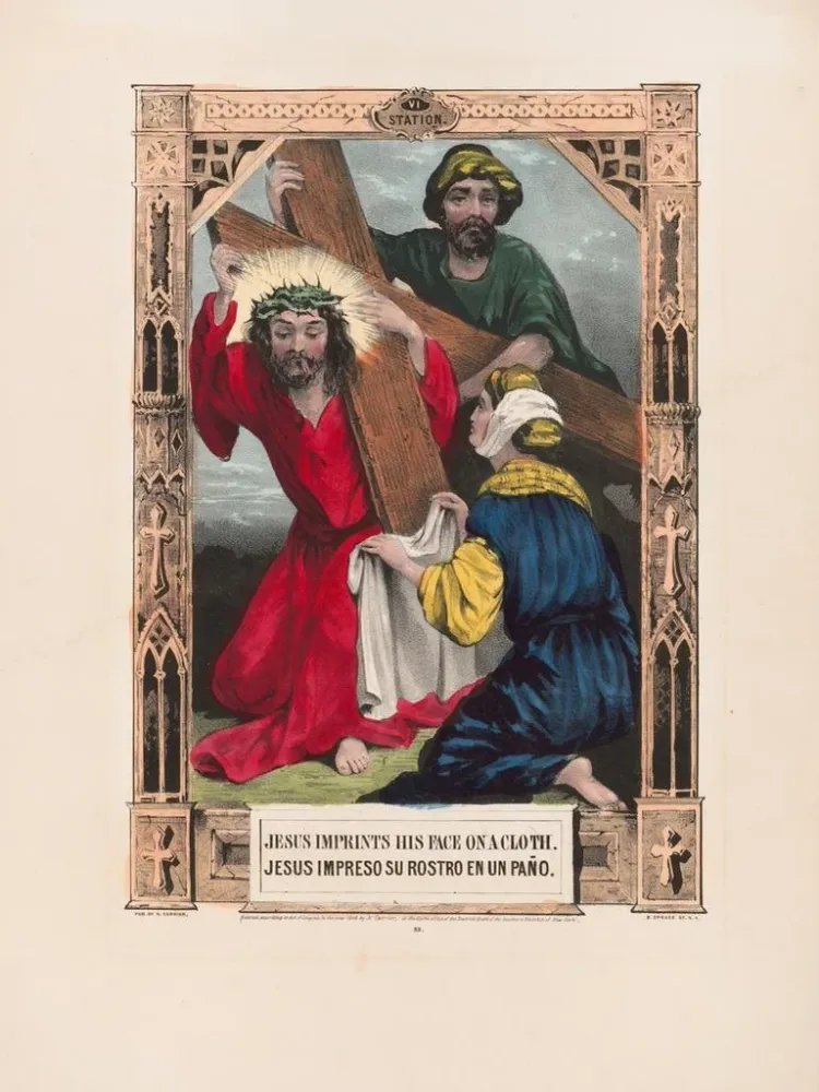 Maalaus Jeesus painaa kasvonsa pyyhkeeseen - Currier & Ives | Taidetuloste