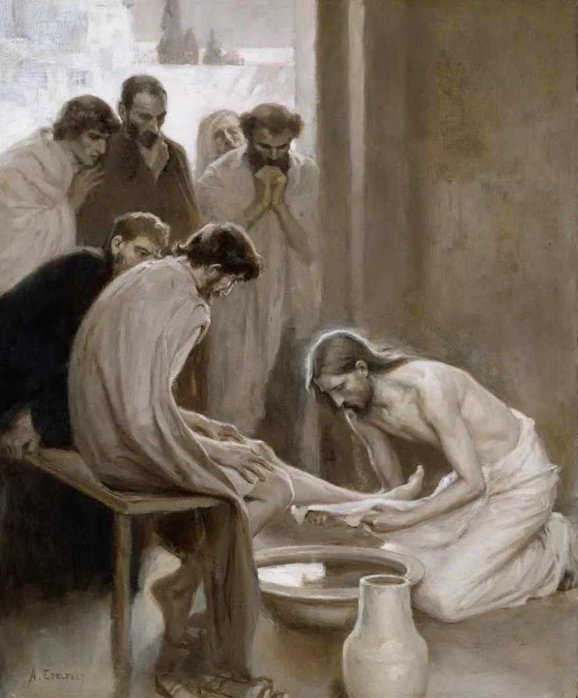 Maalaus Jeesus pesemässä opetuslastensa jalkoja - Albert Edelfelt | Taidetuloste