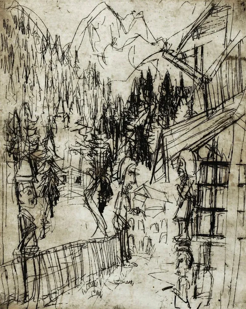 Maalaus Kirchnerhaus sur le Wildboden avec vue sur le Sertig - Albert Müller | Taidetuloste