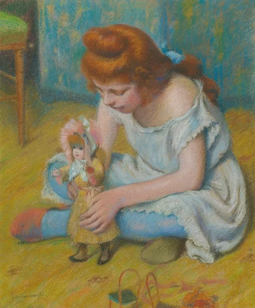 Maalaus Lapsi leikkimässä nukkea - Federico Zandomeneghi | Taidetuloste