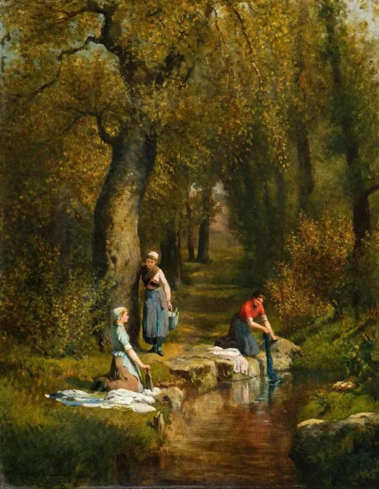 Maalaus Lavandières dans un paysage - Adolphe Théodore Jules Martial Potémont | Taidetuloste