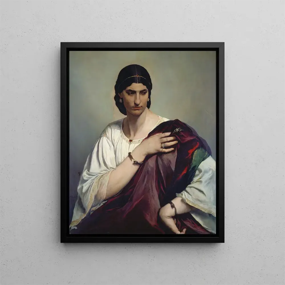 Maalaus Lucrèce Borgia - Romalaisen naisen muotokuva valkoisessa tunikassa ja punaisessa mekossa - Anselm Feuerbach | Taid...