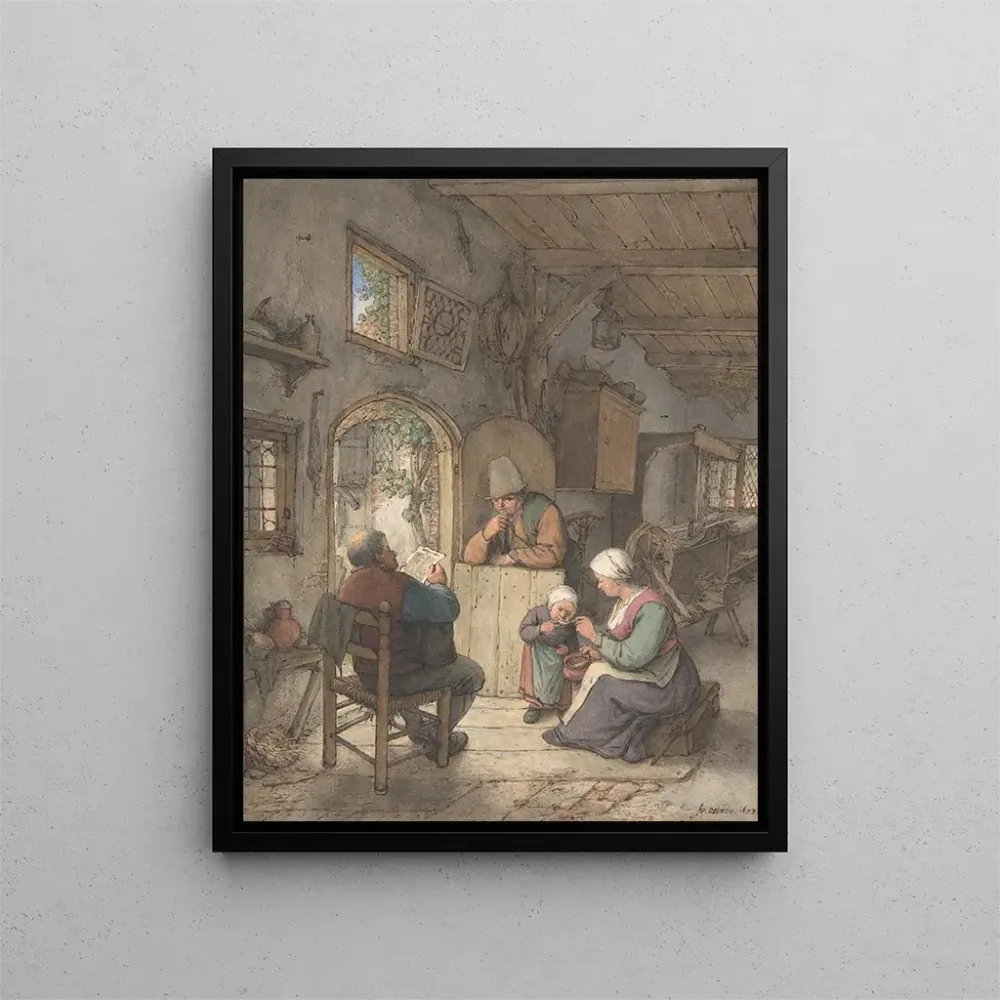 Maalaus Lukemassa uutisia Weavers Cottage - Adriaen van Ostade | Taidetuloste