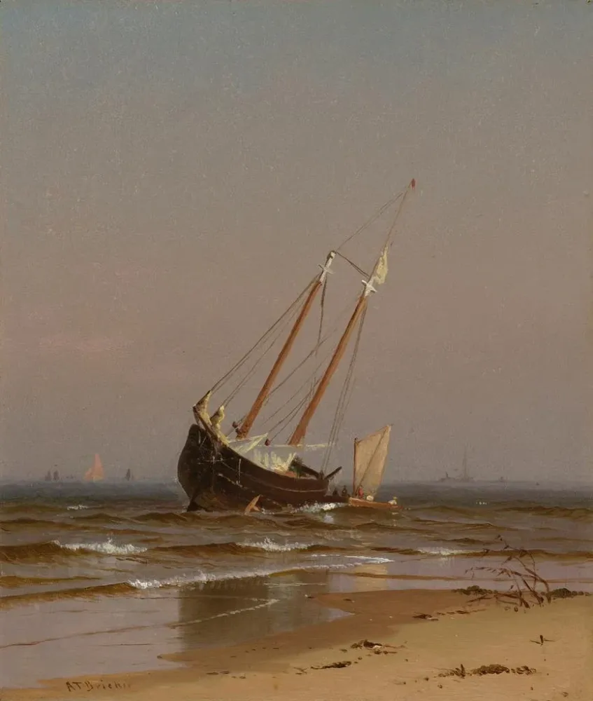 Maalaus Merimaisema: uponnut vene Salisburyn rannalla - Alfred Thompson Bricher | Taidetuloste