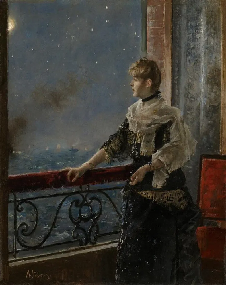 Maalaus Moonlight Au clair de la lune - Alfred Stevens | Taidetuloste