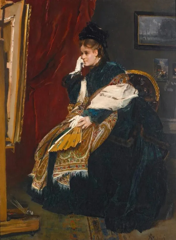 Maalaus Nainen vihreässä työpajassa - Alfred Stevens | Taidetuloste