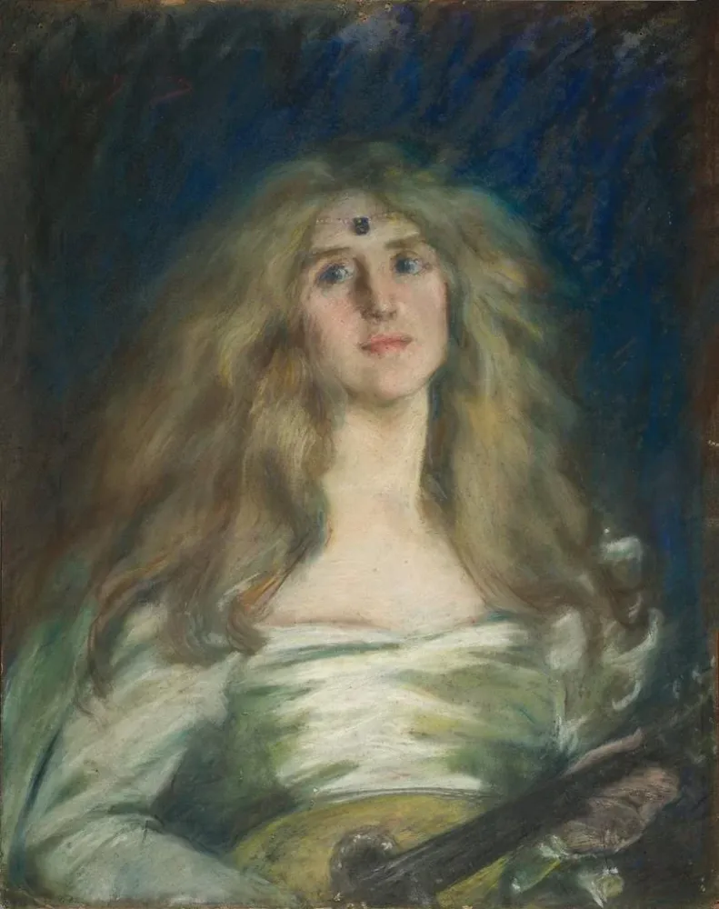 Maalaus Natalie à la mandoline - Alice Pike Barney | Taidetuloste