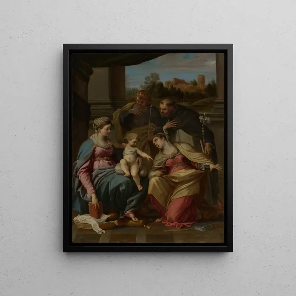 Maalaus Neitsyt ja lapsi pyhimyksillä Luciella, Dominikuksella ja Ludvigilla Ranskasta - Annibale Carracci | Taidetuloste
