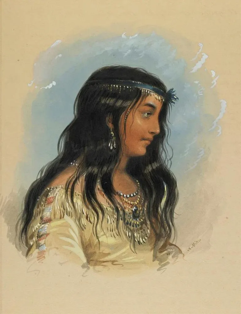 Maalaus Nuori nainen T Heads Plates - Alfred Jacob Miller | Taidetuloste