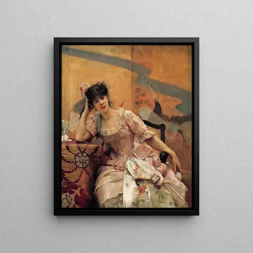 Maalaus Nuori nainen japanilaisen verhon kanssa - Alfred Stevens | Taidetuloste
