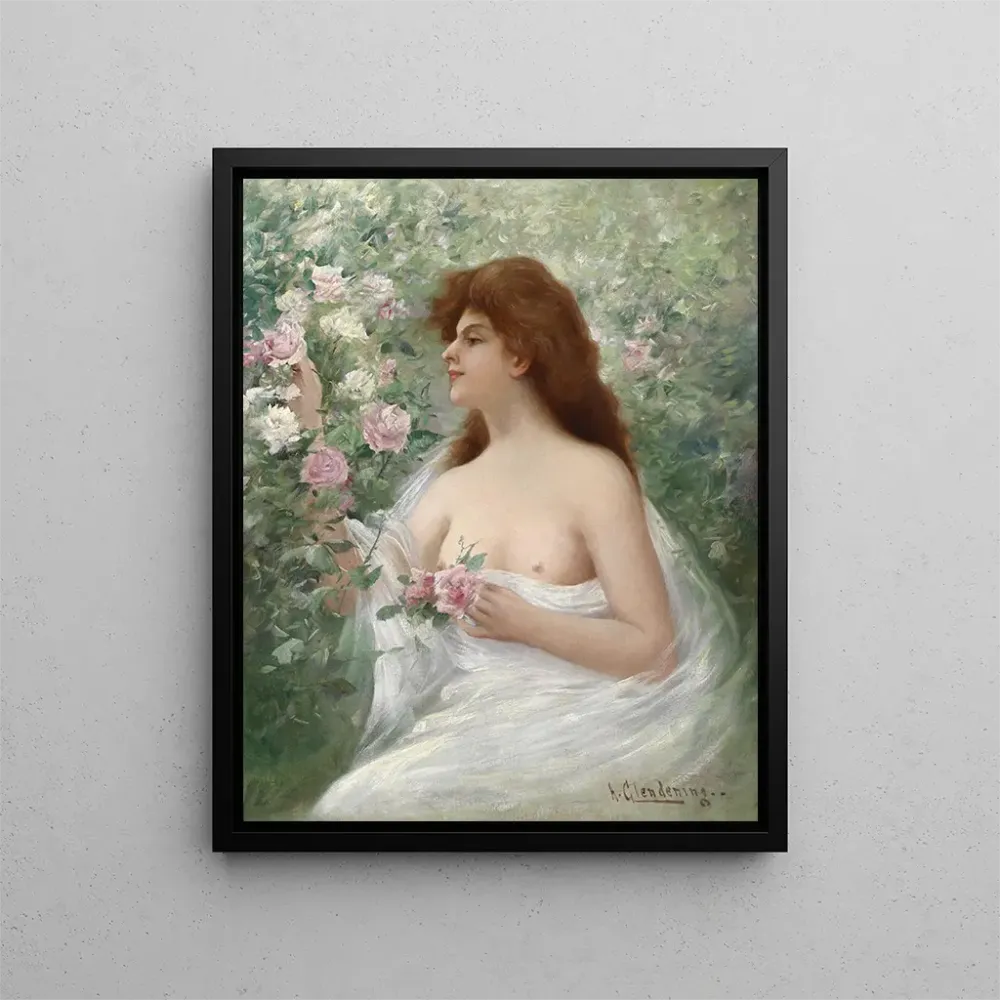 Maalaus Nuori nainen keräämässä ruusuja - Alfred Glendening Jr. | Taidetuloste