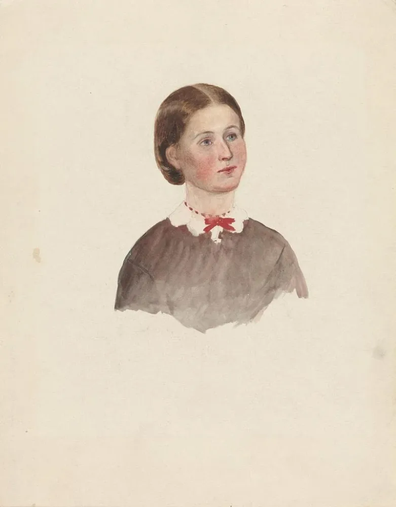 Maalaus Nuori nainen punaisella kaulakorulla - Adolph Tidemand | Taidetuloste