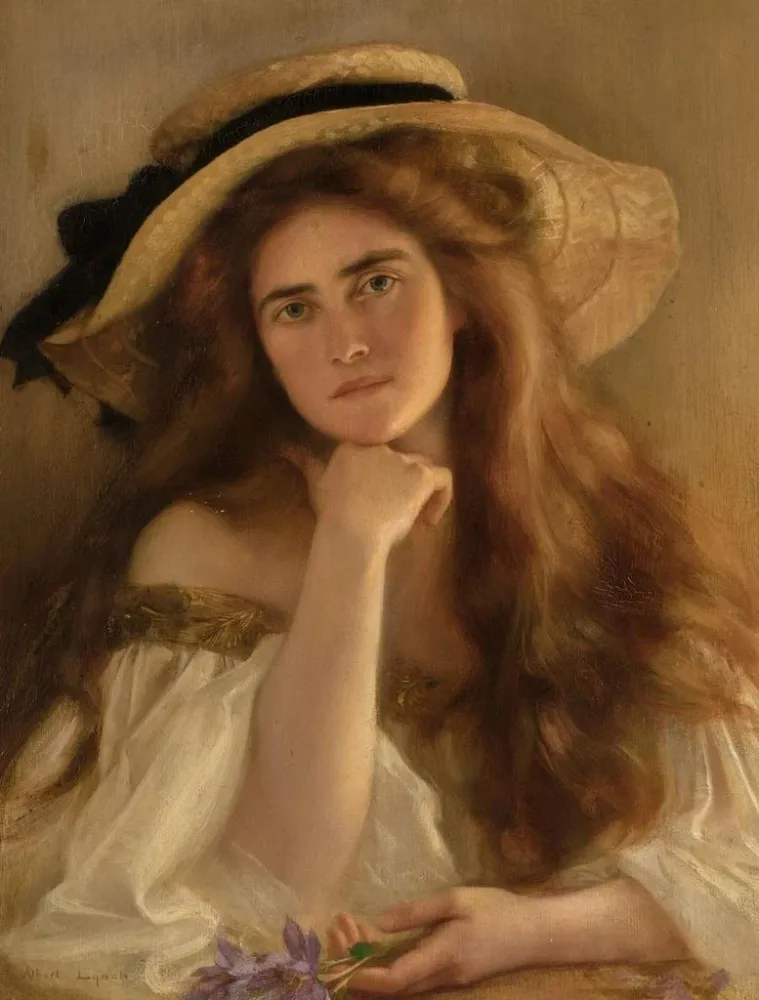 Maalaus Nuori nainen suurikukkaisen hatun kanssa - Albert Lynch | Taidetuloste