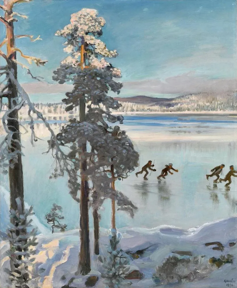 Maalaus Patineurs sur le lac Ruovesi - Akseli Gallen-Kallela | Taidetuloste