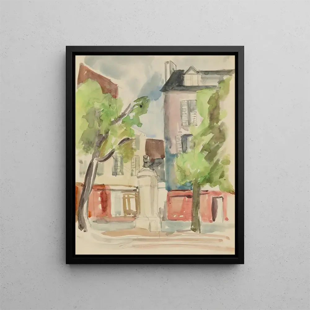 Maalaus Place du village - Anny Dollschein | Taidetuloste
