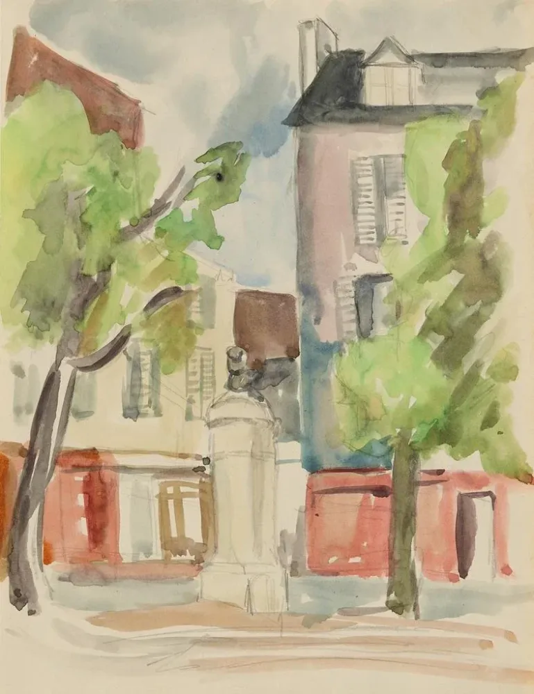 Maalaus Place du village - Anny Dollschein | Taidetuloste