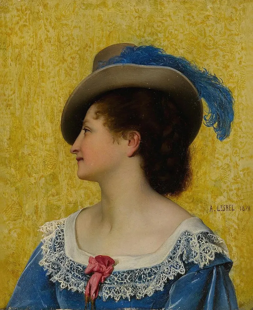 Maalaus La plume bleue - Adolphe Alexandre Lesrel | Taidetuloste