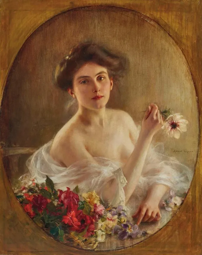 Maalaus Portrait d'une jeune femme avec des fleurs - Albert Lynch | Taidetuloste