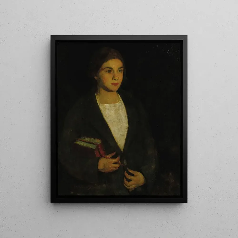 Maalaus Portrait d'une jeune fille avec des livres - École Américaine | Taidetuloste