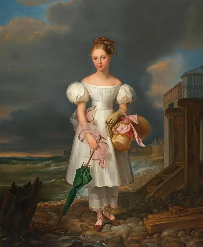 Maalaus Portrait d'une jeune fille sur la plage - Alexandre-Jean Dubois-Drahonet | Taidetuloste