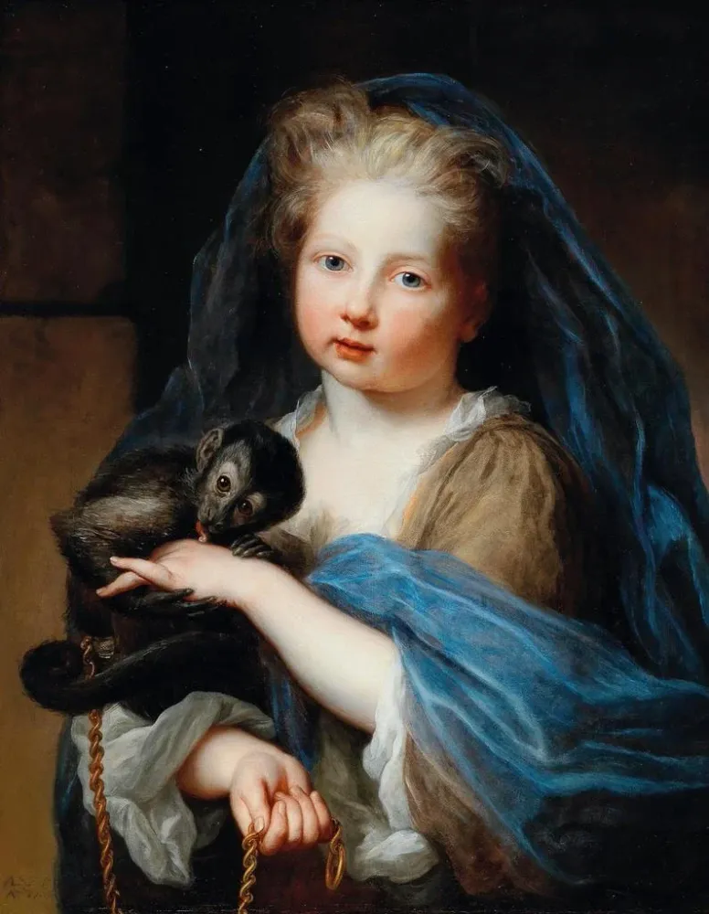 Maalaus Portrait d'une jeune fille tenant un singe - Alexis Simon Belle | Taidetuloste
