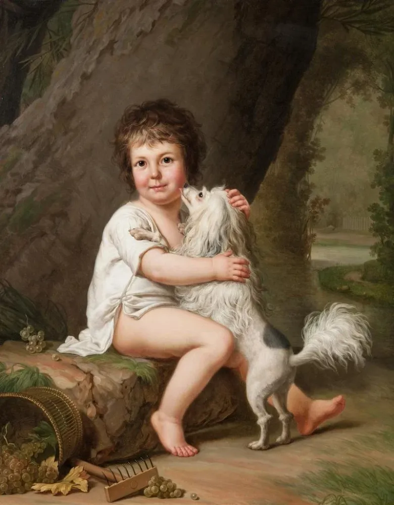 Maalaus Portrait du jeune Henri Bertholet Campan 1784-1821 avec la chienne Aline - Adolf Ulrik Wertmüller | Taidetuloste