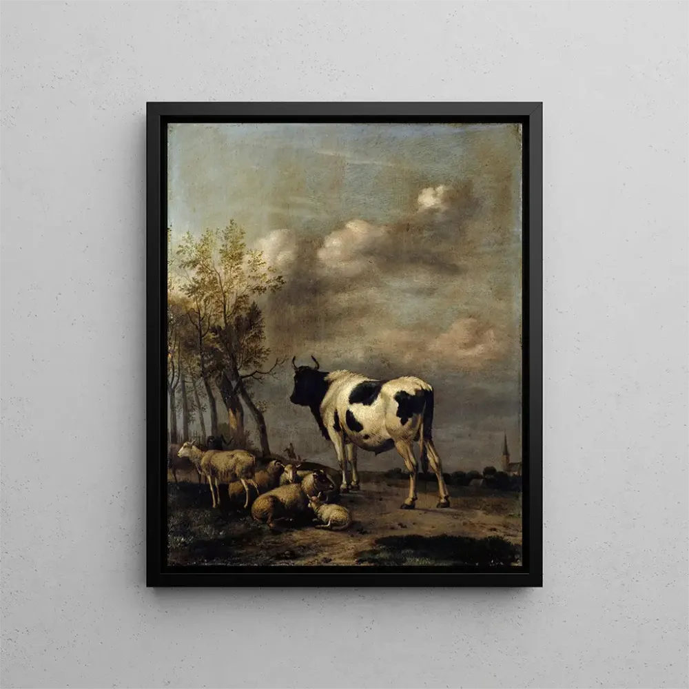 Maalaus Pâturage avec taureau noir et blanc - Albert Jansz Klomp | Taidetuloste