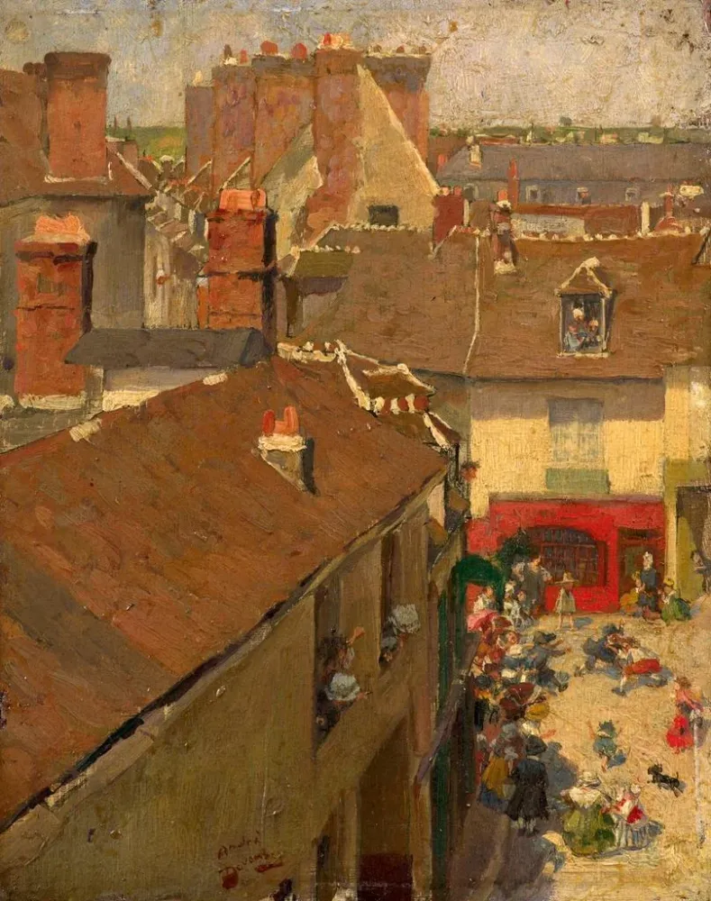 Maalaus Rixe sur une place de village vue de haut - André Devambez | Taidetuloste