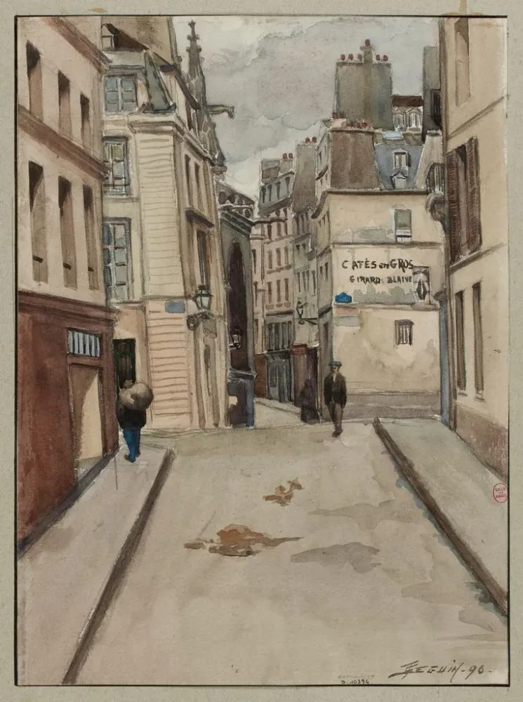 Maalaus Rue du Cloître Saint - Merry de la rue du Renard à la rue Saint - Martin - F. Sguin | Taidetuloste