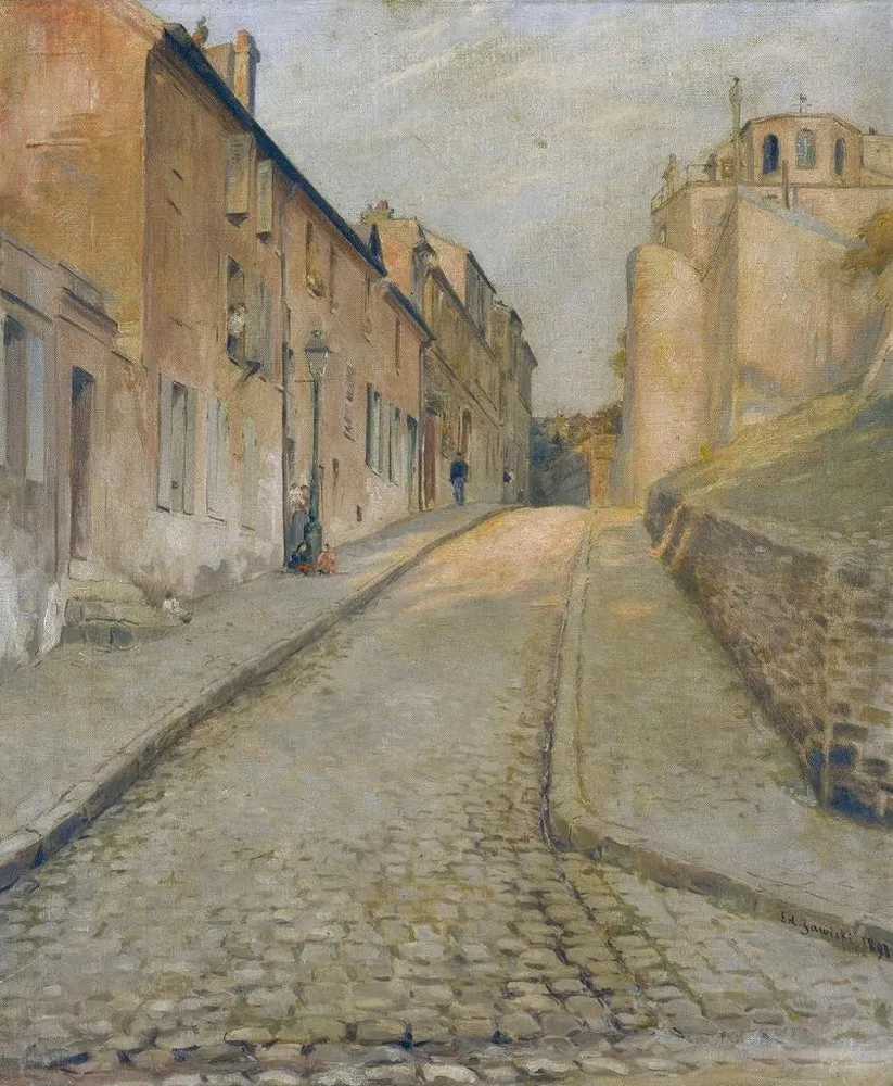 Maalaus La rue Cortot à Montmartre vue de la rue des Saules - Édouard Zawiski | Taidetuloste