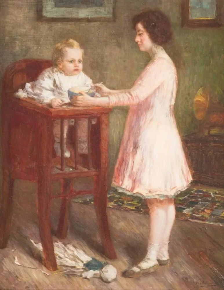 Maalaus Ruokkia vauvaa - Albert Dumoulin | Taidetuloste